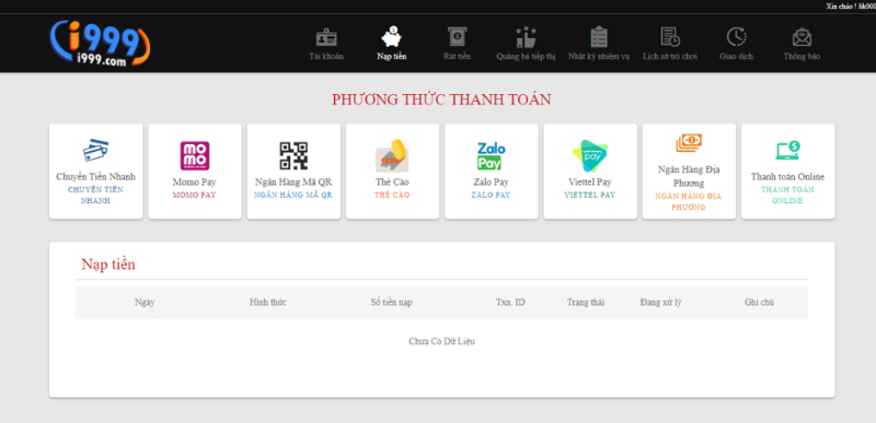 Cách nạp tiền i999