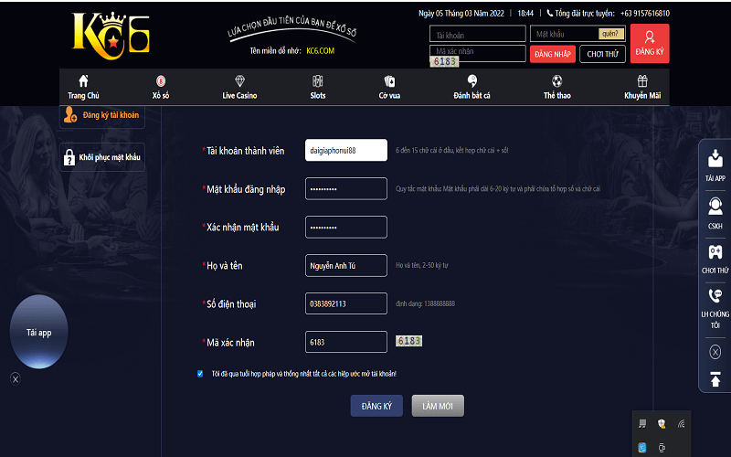 Đăng ký tài khoản KC6